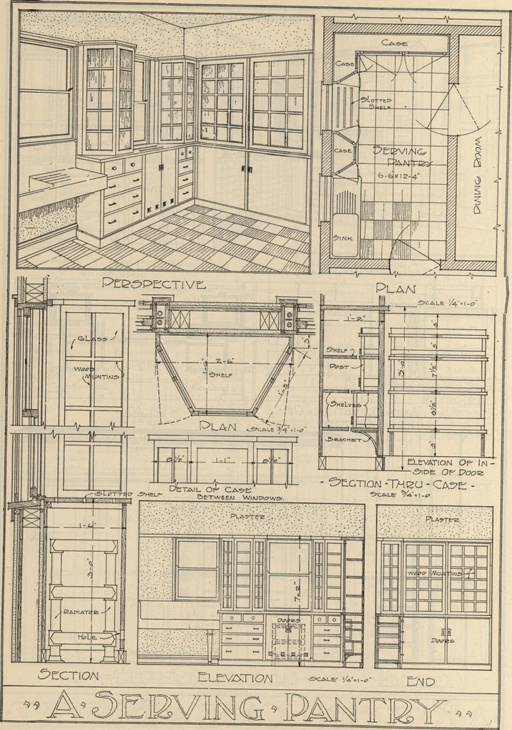 An illustration from Architectural details for every type of building : a practical drafting room guide for contractors, builders, lumber dealers, millmen, draftsmen and architects., 1921, leaf 37