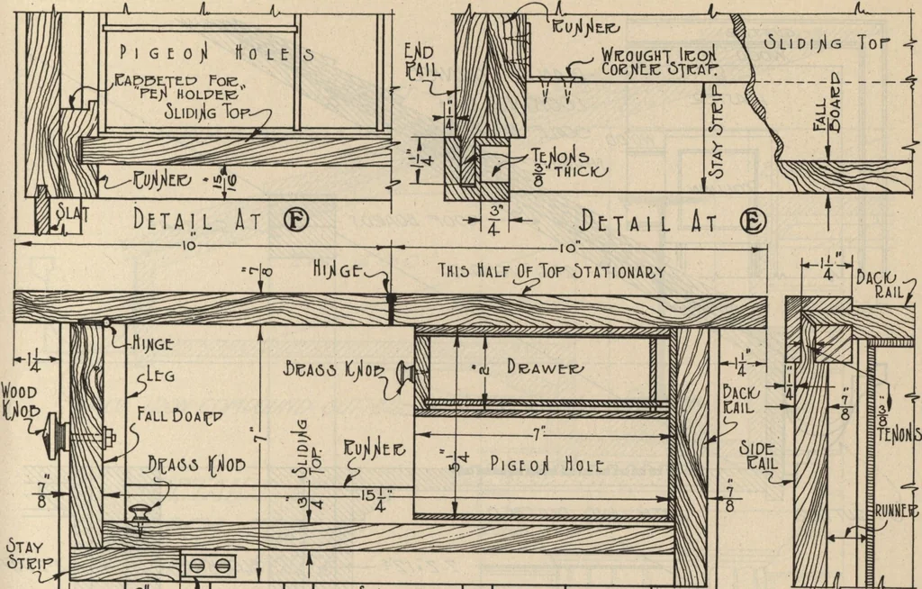 An illustration from Architectural details for every type of building : a practical drafting room guide for contractors, builders, lumber dealers, millmen, draftsmen and architects., 1921, leaf 38