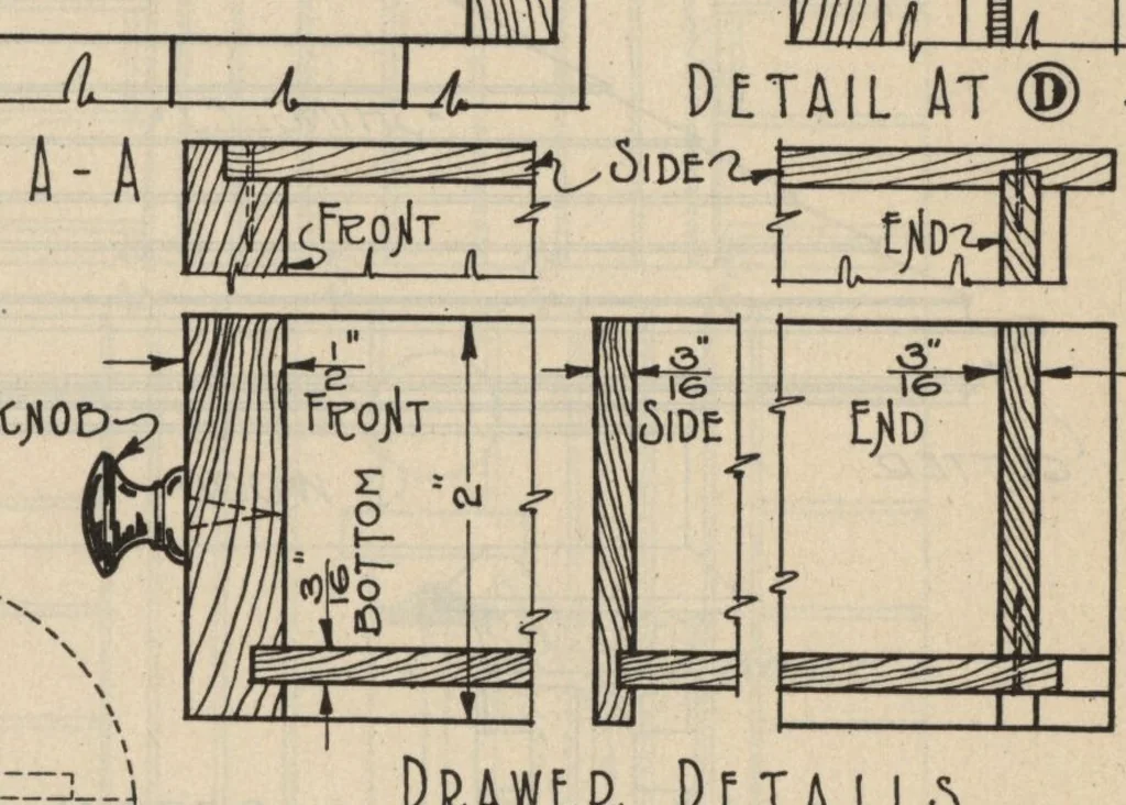 An illustration from Architectural details for every type of building : a practical drafting room guide for contractors, builders, lumber dealers, millmen, draftsmen and architects., 1921, leaf 38