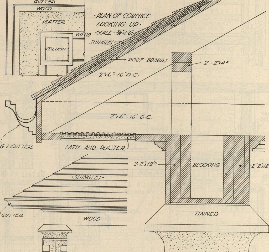 An illustration from Architectural details for every type of building : a practical drafting room guide for contractors, builders, lumber dealers, millmen, draftsmen and architects., 1921, leaf 39