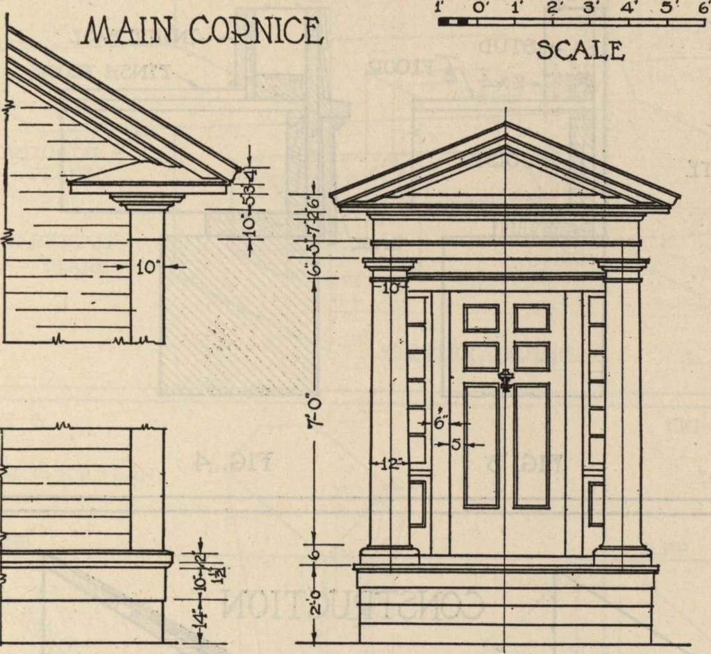 An illustration from Architectural details for every type of building : a practical drafting room guide for contractors, builders, lumber dealers, millmen, draftsmen and architects., 1921, leaf 4