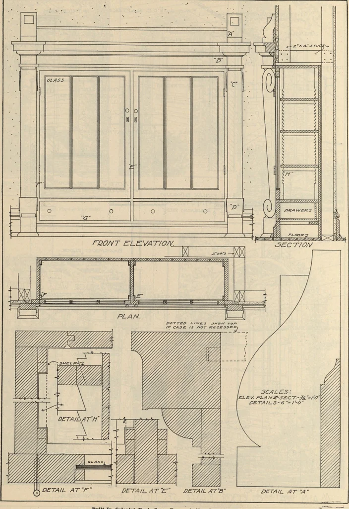 An illustration from Architectural details for every type of building : a practical drafting room guide for contractors, builders, lumber dealers, millmen, draftsmen and architects., 1921, leaf 45