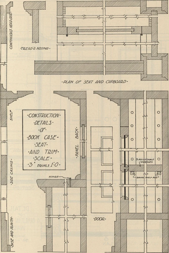 An illustration from Architectural details for every type of building : a practical drafting room guide for contractors, builders, lumber dealers, millmen, draftsmen and architects., 1921, leaf 48