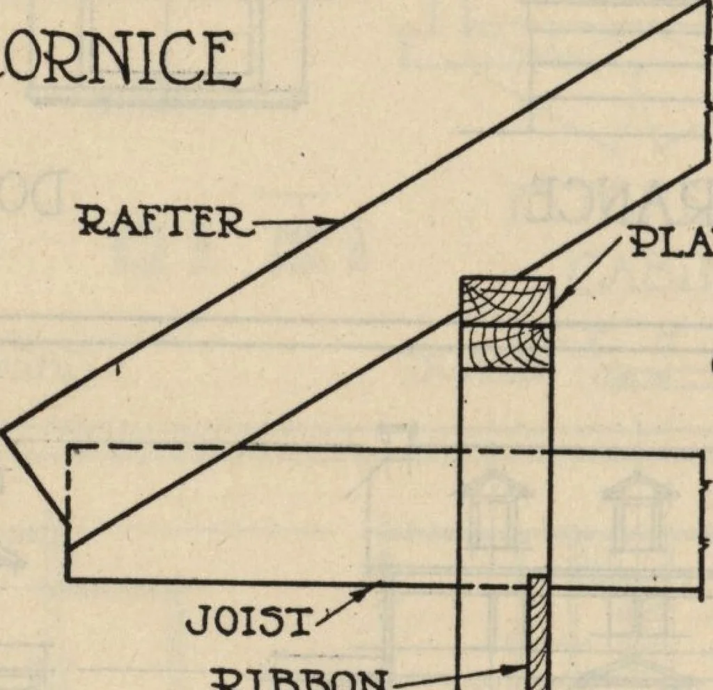 An illustration from Architectural details for every type of building : a practical drafting room guide for contractors, builders, lumber dealers, millmen, draftsmen and architects., 1921, leaf 5