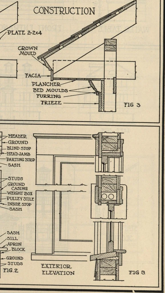 An illustration from Architectural details for every type of building : a practical drafting room guide for contractors, builders, lumber dealers, millmen, draftsmen and architects., 1921, leaf 5