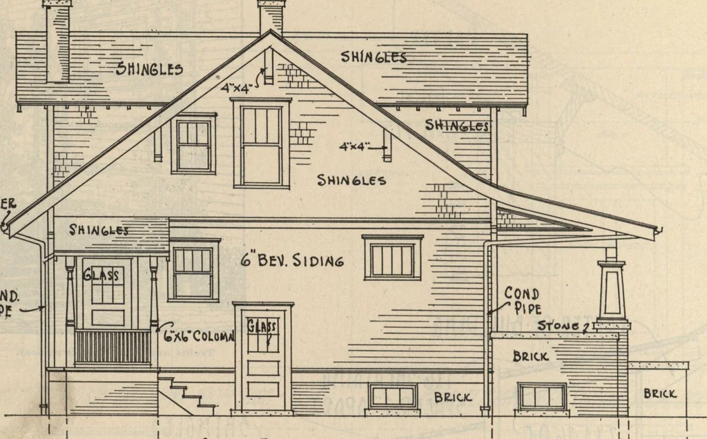An illustration from Architectural details for every type of building : a practical drafting room guide for contractors, builders, lumber dealers, millmen, draftsmen and architects., 1921, leaf 53