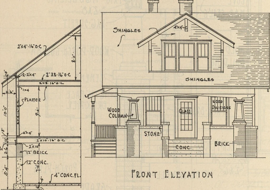 An illustration from Architectural details for every type of building : a practical drafting room guide for contractors, builders, lumber dealers, millmen, draftsmen and architects., 1921, leaf 53
