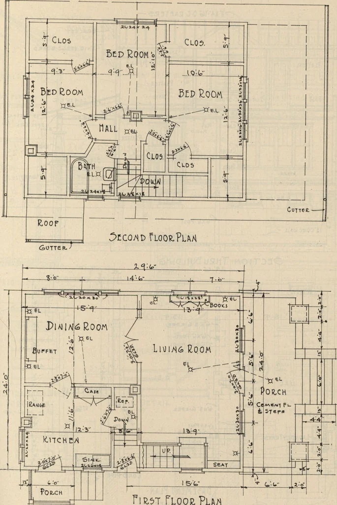An illustration from Architectural details for every type of building : a practical drafting room guide for contractors, builders, lumber dealers, millmen, draftsmen and architects., 1921, leaf 54
