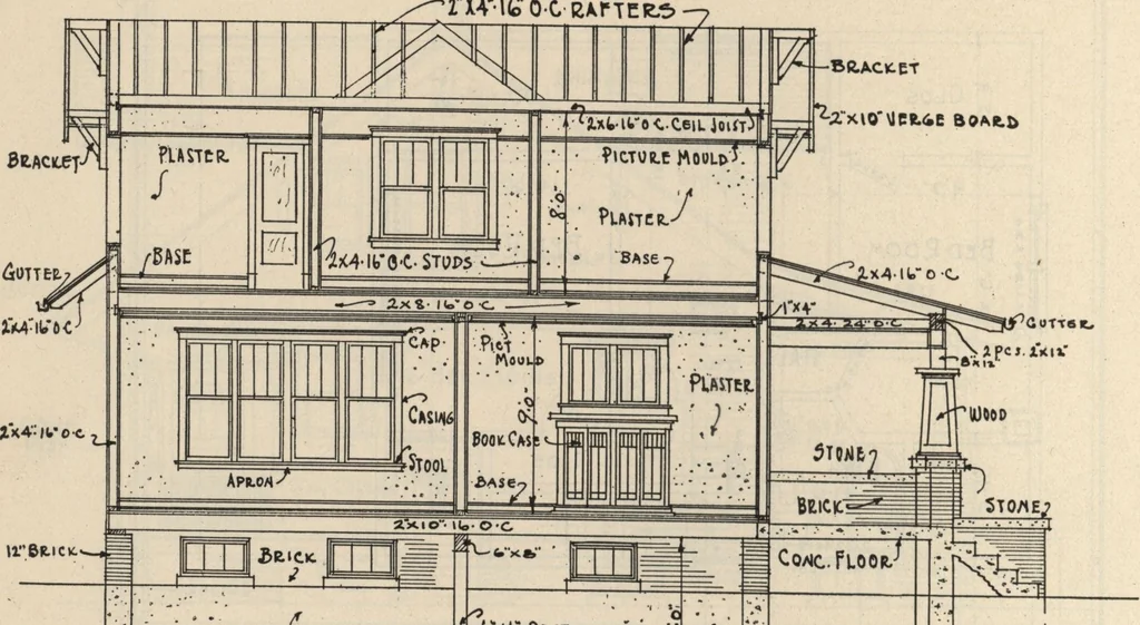 An illustration from Architectural details for every type of building : a practical drafting room guide for contractors, builders, lumber dealers, millmen, draftsmen and architects., 1921, leaf 55