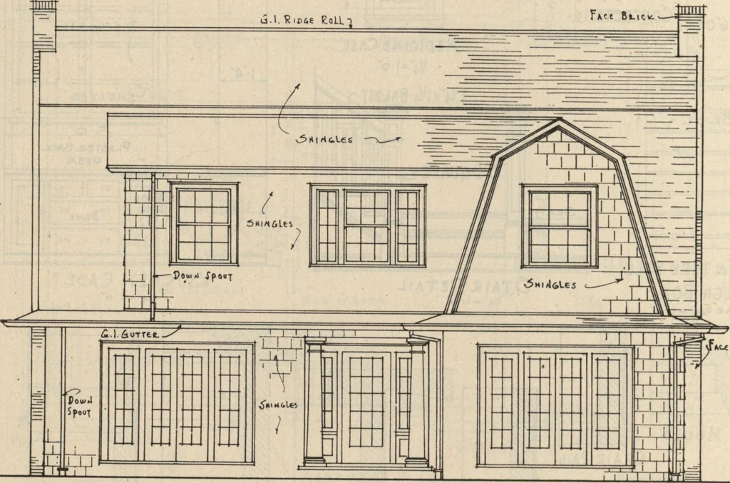 An illustration from Architectural details for every type of building : a practical drafting room guide for contractors, builders, lumber dealers, millmen, draftsmen and architects., 1921, leaf 57
