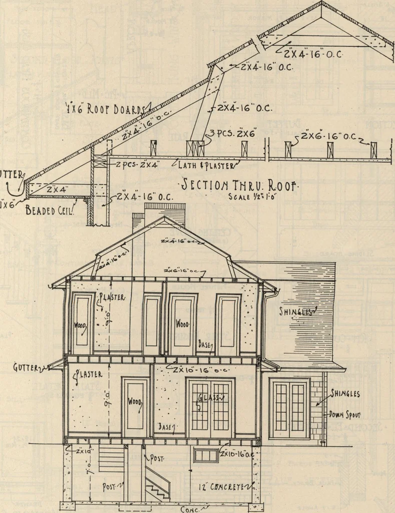 An illustration from Architectural details for every type of building : a practical drafting room guide for contractors, builders, lumber dealers, millmen, draftsmen and architects., 1921, leaf 60