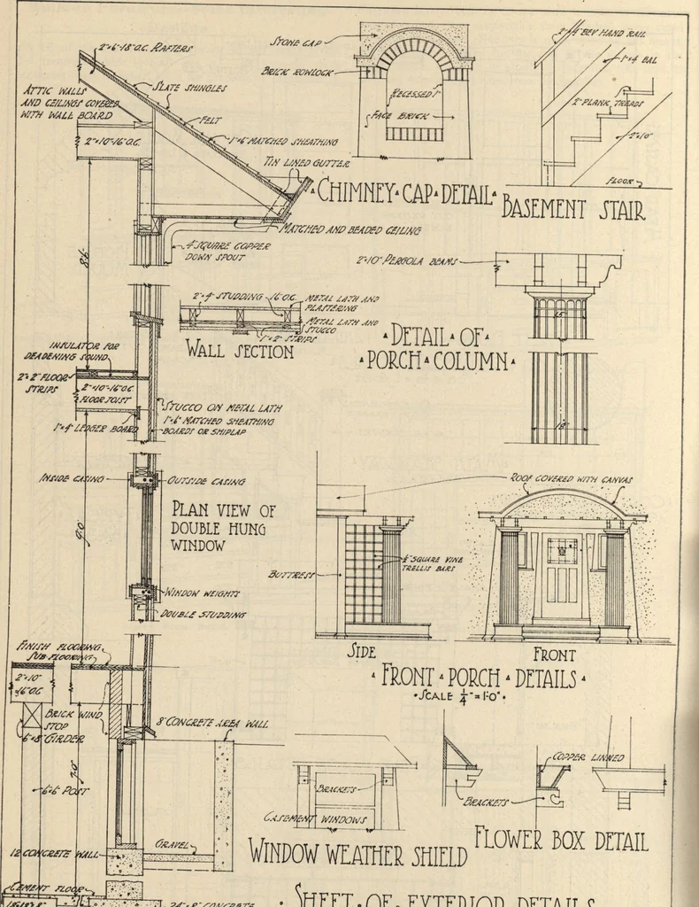 An illustration from Architectural details for every type of building : a practical drafting room guide for contractors, builders, lumber dealers, millmen, draftsmen and architects., 1921, leaf 67