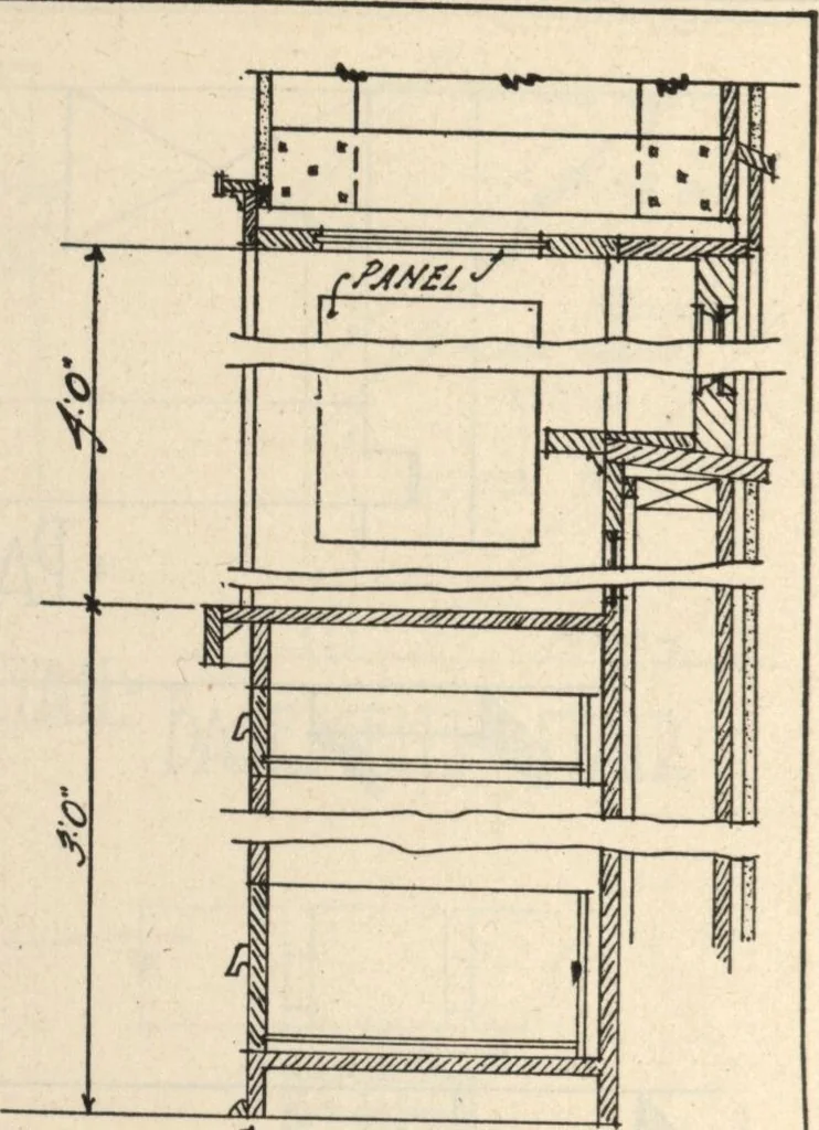 An illustration from Architectural details for every type of building : a practical drafting room guide for contractors, builders, lumber dealers, millmen, draftsmen and architects., 1921, leaf 69