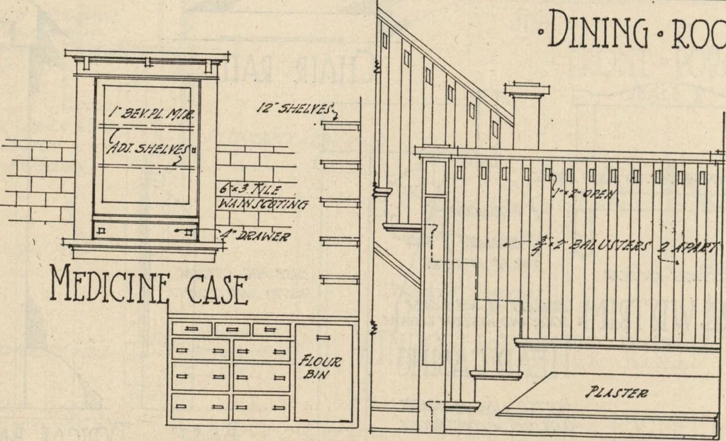 An illustration from Architectural details for every type of building : a practical drafting room guide for contractors, builders, lumber dealers, millmen, draftsmen and architects., 1921, leaf 69
