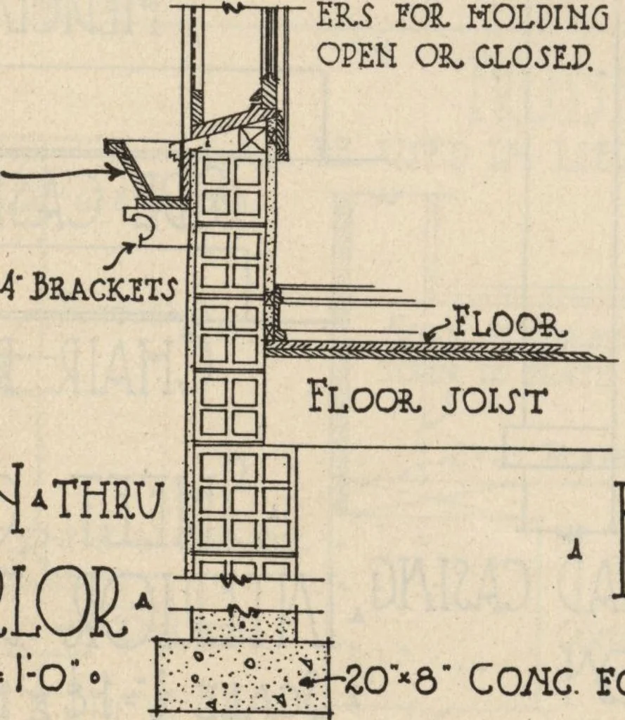 An illustration from Architectural details for every type of building : a practical drafting room guide for contractors, builders, lumber dealers, millmen, draftsmen and architects., 1921, leaf 73