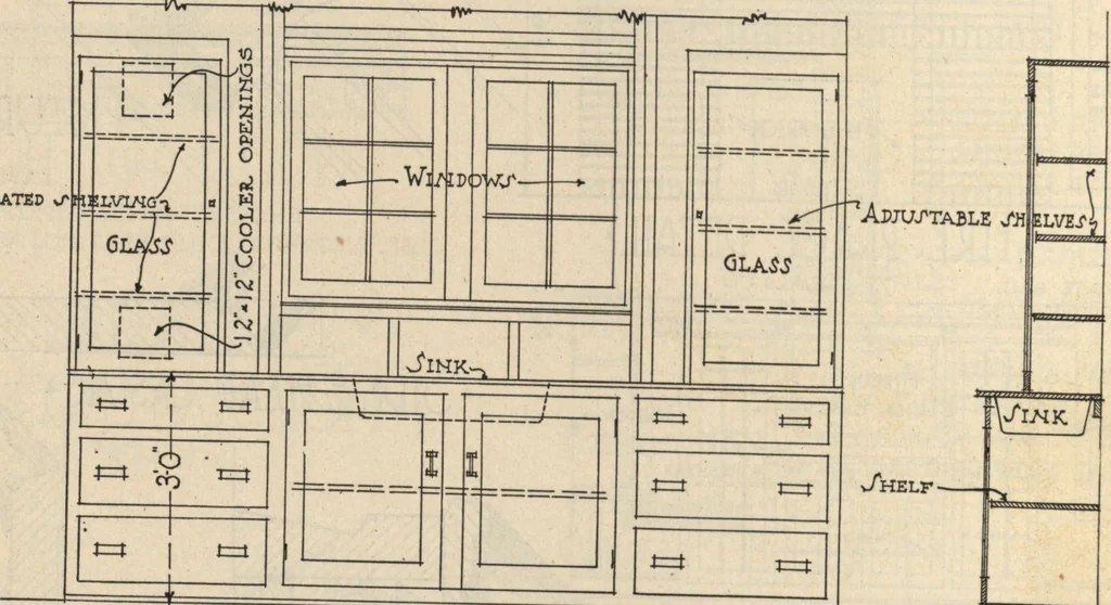 An illustration from Architectural details for every type of building : a practical drafting room guide for contractors, builders, lumber dealers, millmen, draftsmen and architects., 1921, leaf 75