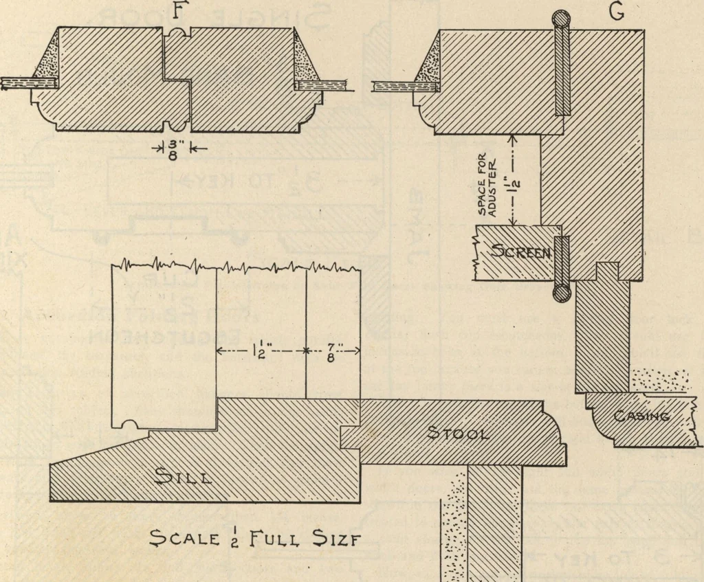 An illustration from Architectural details for every type of building : a practical drafting room guide for contractors, builders, lumber dealers, millmen, draftsmen and architects., 1921, leaf 82