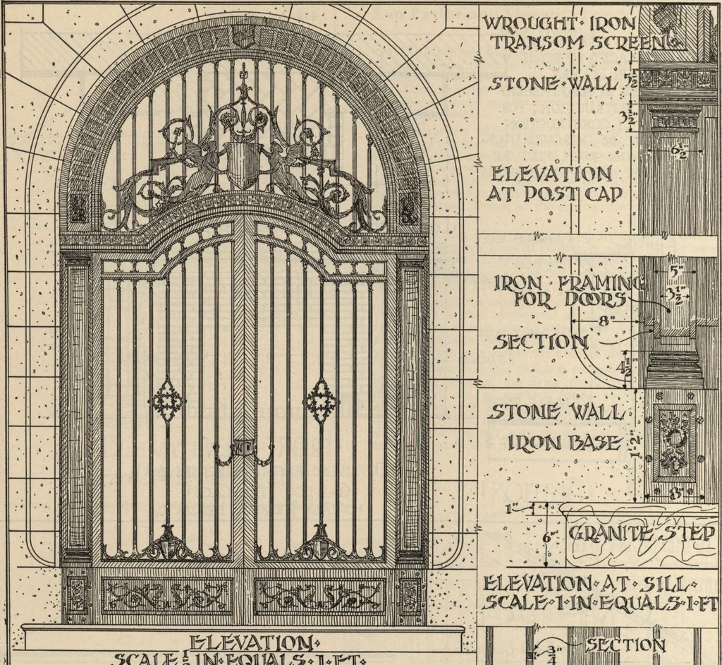 An illustration from Architectural details for every type of building : a practical drafting room guide for contractors, builders, lumber dealers, millmen, draftsmen and architects., 1921, leaf 91