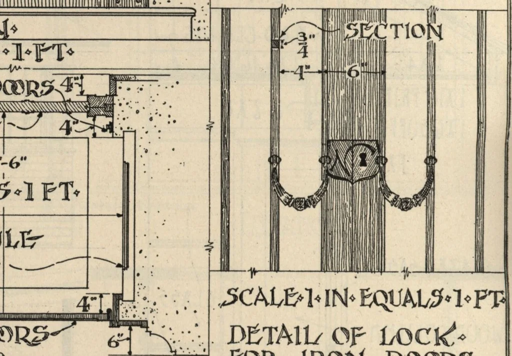 An illustration from Architectural details for every type of building : a practical drafting room guide for contractors, builders, lumber dealers, millmen, draftsmen and architects., 1921, leaf 91