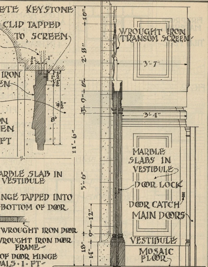 An illustration from Architectural details for every type of building : a practical drafting room guide for contractors, builders, lumber dealers, millmen, draftsmen and architects., 1921, leaf 92