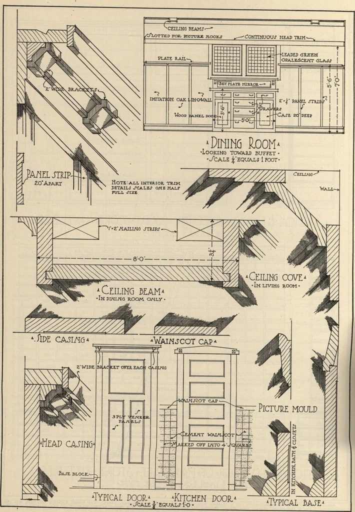 An illustration from Architectural details for every type of building : a practical drafting room guide for contractors, builders, lumber dealers, millmen, draftsmen and architects., 1921, leaf 97