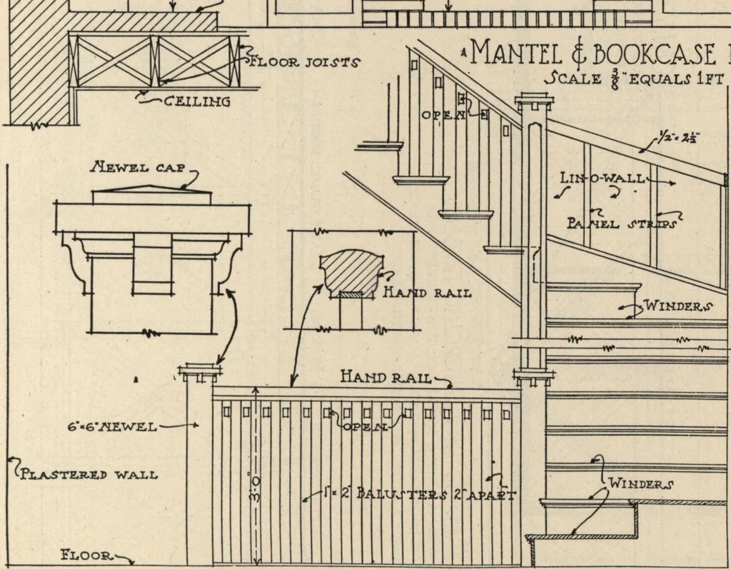 An illustration from Architectural details for every type of building : a practical drafting room guide for contractors, builders, lumber dealers, millmen, draftsmen and architects., 1921, leaf 98