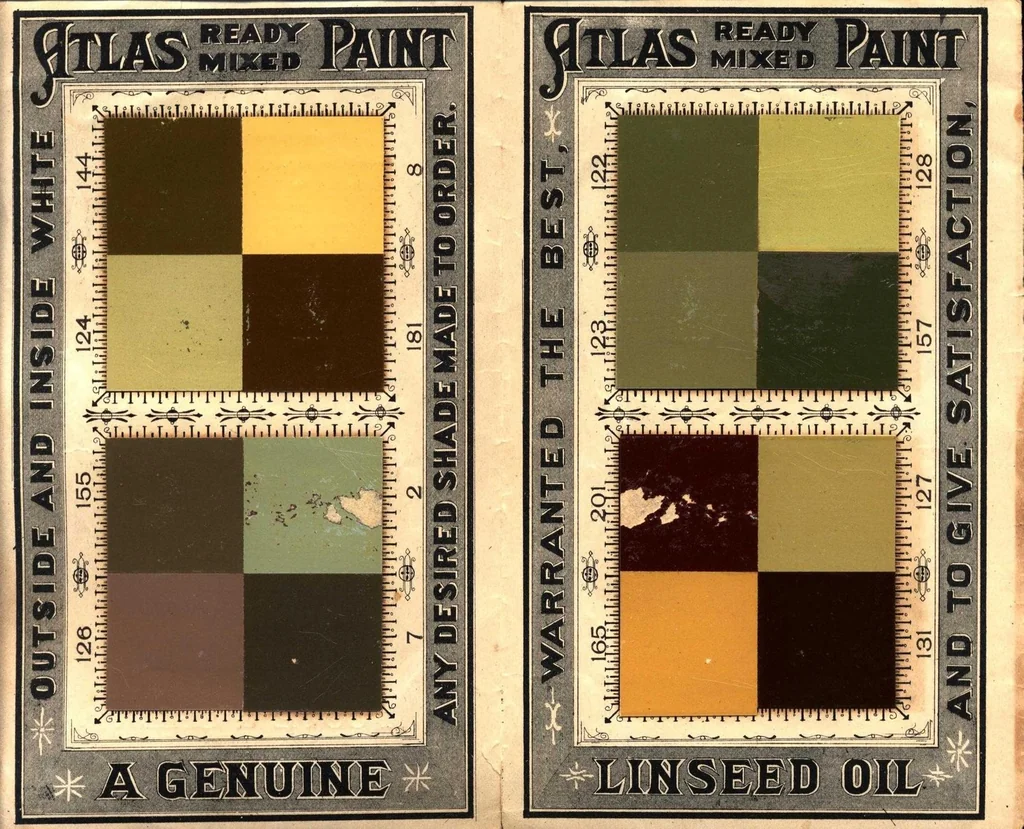 An illustration from Atlas ready mixed paint: genuine linseed oil paint., 1900, leaf 1