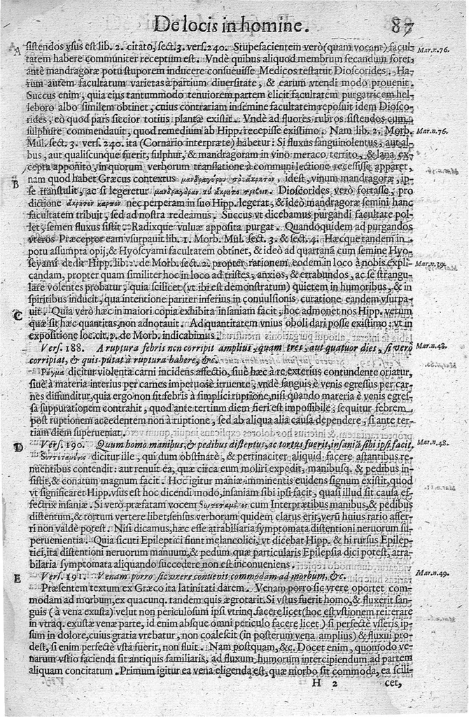 An illustration from Magnus Hippocrates cous Prosperi Martiani medici romani Notationibus explicatus., 1626, leaf 94
