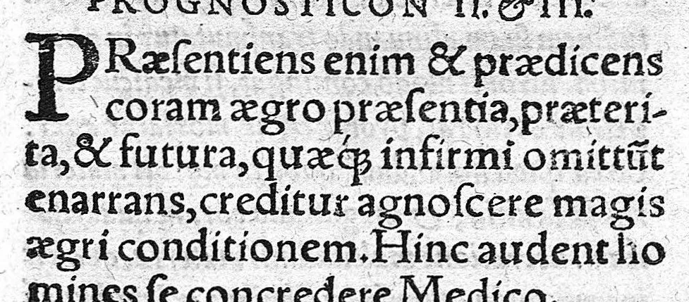 An illustration from Hieronymi Cardani in Hippocratis Coi, prognostica... atque etiam in Galeni prognosticorum expositionem commentarii absolutissimi. Item in libros Hippocratis de septimestri et octomestri partu et simul in eorum Galeni commentaria Cardani commentarii. Item pro gravissime diversis morbis laborantibus consilia septem Hieronymi Cardani,... nunc primum edita..., 1568, leaf 42