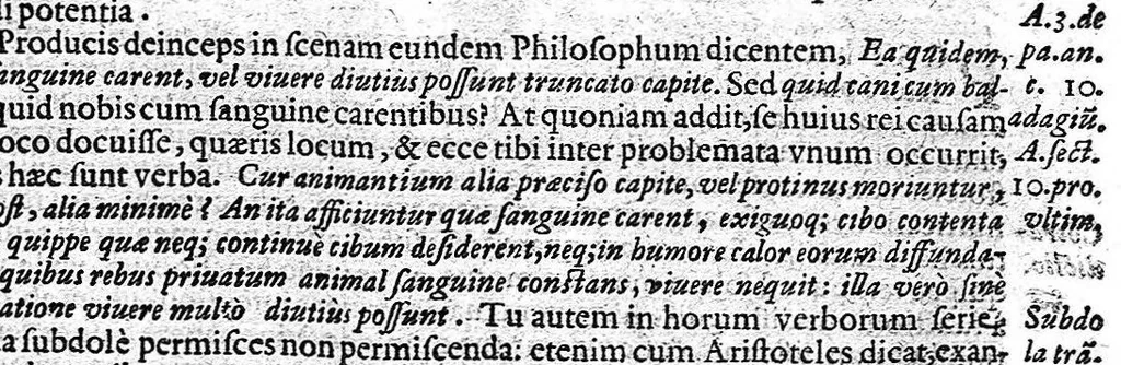 An illustration from Commentarius in Hippocratis Coi, libellum De alimento, in quo multiplici didascalia variae controversiae in utramque partem disputantur, et argumentorum funibus, authorumque secribus Satyro cornua ligantur, confriguntur. Opus in quatuor sectiones divisum quarum priores duae in hoc volumine continentur..., 1635, leaf 110