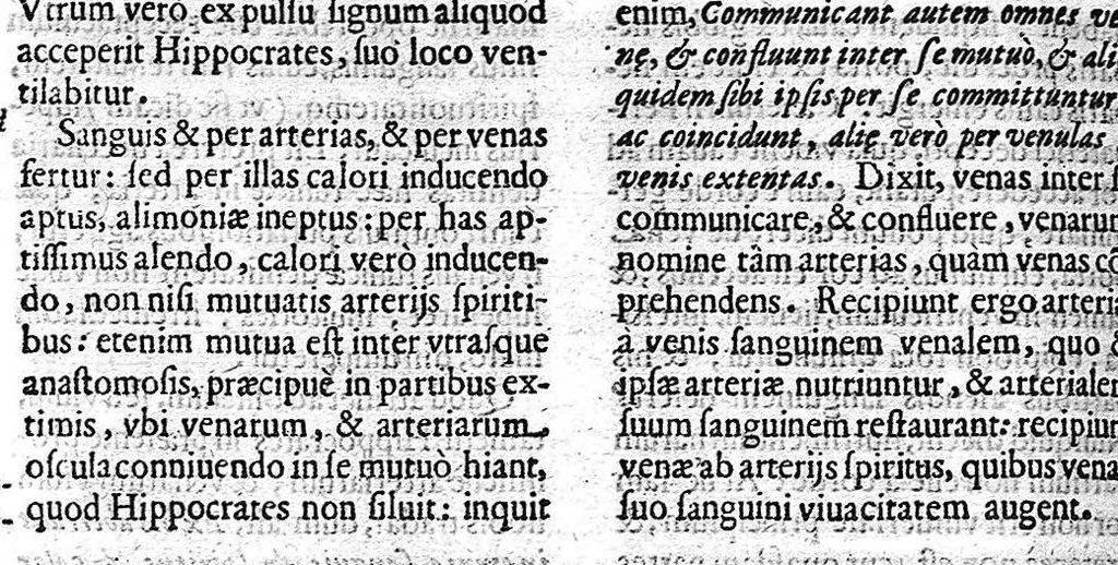 An illustration from Commentarius in Hippocratis Coi, libellum De alimento, in quo multiplici didascalia variae controversiae in utramque partem disputantur, et argumentorum funibus, authorumque secribus Satyro cornua ligantur, confriguntur. Opus in quatuor sectiones divisum quarum priores duae in hoc volumine continentur..., 1635, leaf 703