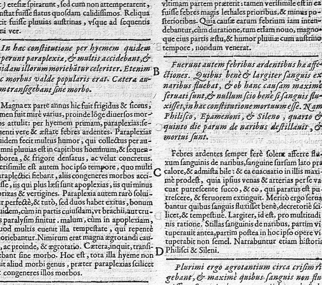 An illustration from Francisci Vallesii Covarrubiani... Commentaria in septem libros Hippocrat[is] de morbis popularibus nunc primum in Galliis excusa... nonnullisque additis scholiis, opera... S. Gaudei,..., 1654, leaf 23