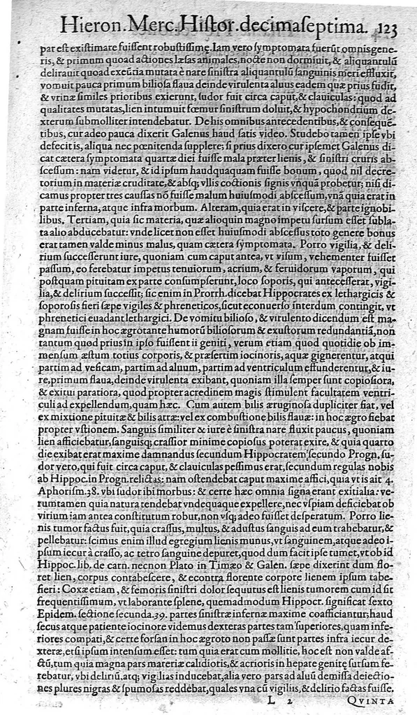 An illustration from Hieronymi Mercurialis,... Commentarii eruditissimi in Hippocratis,... Prognostica, Prorrhetica, de Victus ratione in morbis acutis et Epidemicas historias [cum versione eorum latina], quibus accessere tractatus luculentissimi de hominis generatione, vino et aqua balneisque pisanis, a Marco Cornacchino,... nunc primum in lucem editi..., 1602, leaf 130