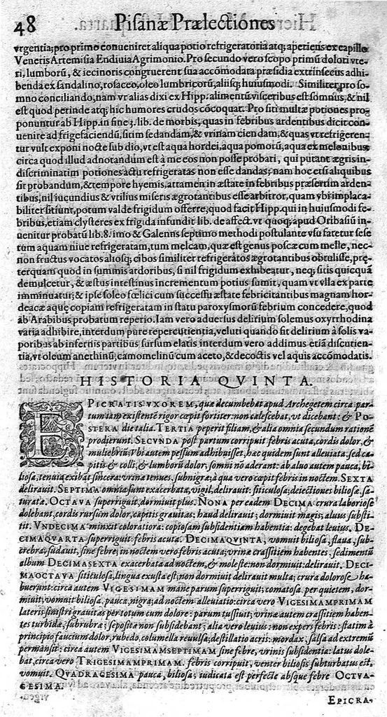 An illustration from Hieronymi Mercurialis,... Commentarii eruditissimi in Hippocratis,... Prognostica, Prorrhetica, de Victus ratione in morbis acutis et Epidemicas historias [cum versione eorum latina], quibus accessere tractatus luculentissimi de hominis generatione, vino et aqua balneisque pisanis, a Marco Cornacchino,... nunc primum in lucem editi..., 1602, leaf 55