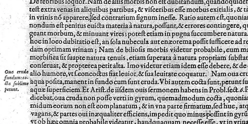 An illustration from Hieronymi Mercurialis,... Commentarii eruditissimi in Hippocratis,... Prognostica, Prorrhetica, de Victus ratione in morbis acutis et Epidemicas historias [cum versione eorum latina], quibus accessere tractatus luculentissimi de hominis generatione, vino et aqua balneisque pisanis, a Marco Cornacchino,... nunc primum in lucem editi..., 1602, leaf 699