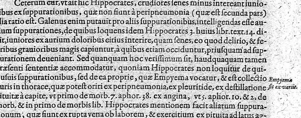 An illustration from Hieronymi Mercurialis,... Commentarii eruditissimi in Hippocratis,... Prognostica, Prorrhetica, de Victus ratione in morbis acutis et Epidemicas historias [cum versione eorum latina], quibus accessere tractatus luculentissimi de hominis generatione, vino et aqua balneisque pisanis, a Marco Cornacchino,... nunc primum in lucem editi..., 1602, leaf 756