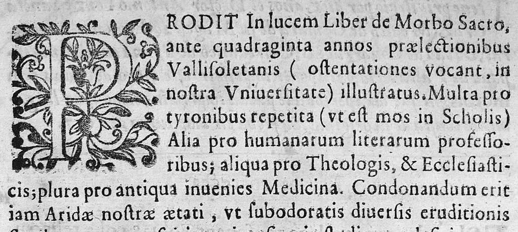 An illustration from Praelectiones Vallisoletanae in librum magni Hipp. Coi De morbo sacro. Auctore D. Antonio Ponze Sancta Cruz, ..., 1631, leaf 4