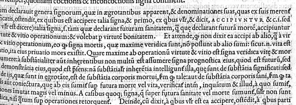 An illustration from Plus quam commentum in Parvam Galeni artem Turisani Florentini medici praestantissimi, cum duplici textus interpretatione, antiqua scilicet et Leoniceni, et ejusdem [Turisani] libello de Hypostasi, opus... quod olim quidem Jul. Martianus Rota,... pluribus auxit et emendavit ; nunc vero... recognitum... additis quibusdam ad eandem rem pertinentibus, denuo imprimendum curavimus. Ea autem sunt : Hali qui eandem Galeni Artem primus exposuit ; Joannitii ad eandem introductio ; Gentilis qui primum ejusdem Artis librum... declaravit ; Nicolai Leoniceni Quaestio de tribus doctrinis..., 1557, leaf 208