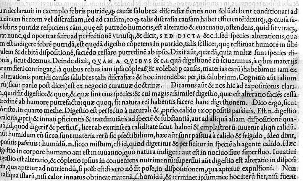 An illustration from Plus quam commentum in Parvam Galeni artem Turisani Florentini medici praestantissimi, cum duplici textus interpretatione, antiqua scilicet et Leoniceni, et ejusdem [Turisani] libello de Hypostasi, opus... quod olim quidem Jul. Martianus Rota,... pluribus auxit et emendavit ; nunc vero... recognitum... additis quibusdam ad eandem rem pertinentibus, denuo imprimendum curavimus. Ea autem sunt : Hali qui eandem Galeni Artem primus exposuit ; Joannitii ad eandem introductio ; Gentilis qui primum ejusdem Artis librum... declaravit ; Nicolai Leoniceni Quaestio de tribus doctrinis..., 1557, leaf 280