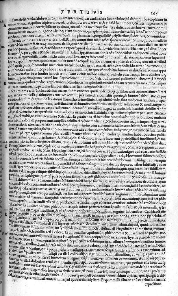 An illustration from Plus quam commentum in Parvam Galeni artem Turisani Florentini medici praestantissimi, cum duplici textus interpretatione, antiqua scilicet et Leoniceni, et ejusdem [Turisani] libello de Hypostasi, opus... quod olim quidem Jul. Martianus Rota,... pluribus auxit et emendavit ; nunc vero... recognitum... additis quibusdam ad eandem rem pertinentibus, denuo imprimendum curavimus. Ea autem sunt : Hali qui eandem Galeni Artem primus exposuit ; Joannitii ad eandem introductio ; Gentilis qui primum ejusdem Artis librum... declaravit ; Nicolai Leoniceni Quaestio de tribus doctrinis..., 1557, leaf 344