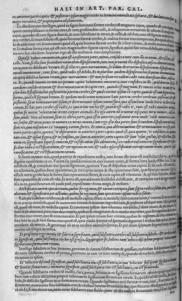 An illustration from Plus quam commentum in Parvam Galeni artem Turisani Florentini medici praestantissimi, cum duplici textus interpretatione, antiqua scilicet et Leoniceni, et ejusdem [Turisani] libello de Hypostasi, opus... quod olim quidem Jul. Martianus Rota,... pluribus auxit et emendavit ; nunc vero... recognitum... additis quibusdam ad eandem rem pertinentibus, denuo imprimendum curavimus. Ea autem sunt : Hali qui eandem Galeni Artem primus exposuit ; Joannitii ad eandem introductio ; Gentilis qui primum ejusdem Artis librum... declaravit ; Nicolai Leoniceni Quaestio de tribus doctrinis..., 1557, leaf 377
