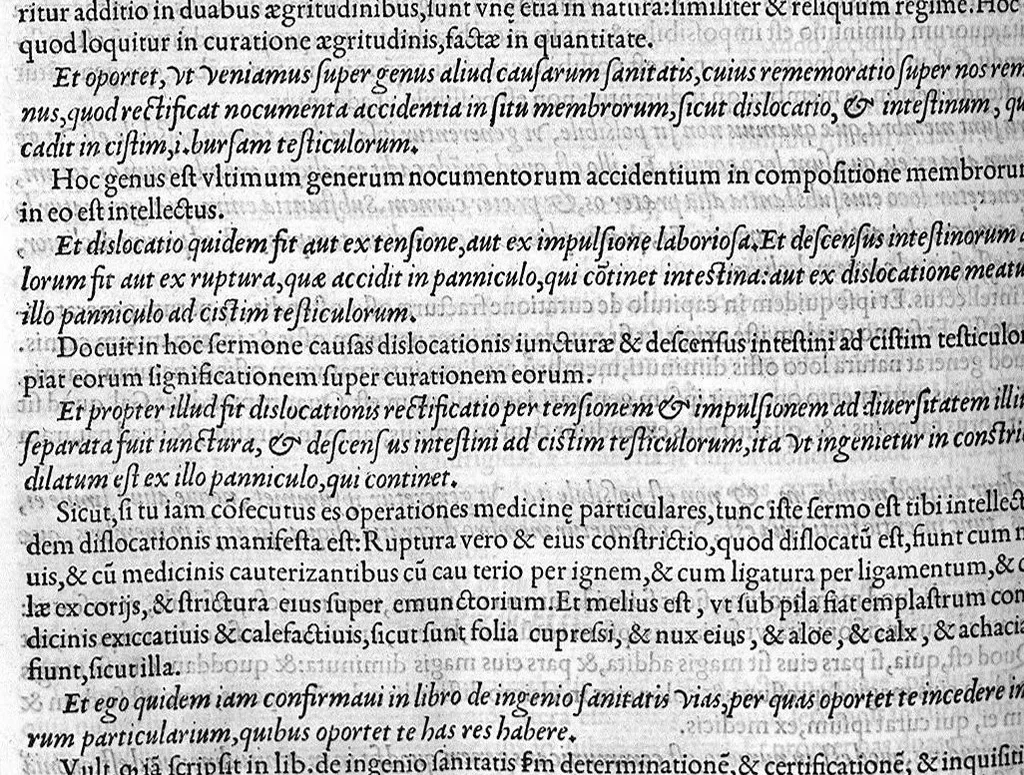 An illustration from Plus quam commentum in Parvam Galeni artem Turisani Florentini medici praestantissimi, cum duplici textus interpretatione, antiqua scilicet et Leoniceni, et ejusdem [Turisani] libello de Hypostasi, opus... quod olim quidem Jul. Martianus Rota,... pluribus auxit et emendavit ; nunc vero... recognitum... additis quibusdam ad eandem rem pertinentibus, denuo imprimendum curavimus. Ea autem sunt : Hali qui eandem Galeni Artem primus exposuit ; Joannitii ad eandem introductio ; Gentilis qui primum ejusdem Artis librum... declaravit ; Nicolai Leoniceni Quaestio de tribus doctrinis..., 1557, leaf 443