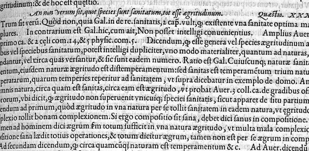 An illustration from Plus quam commentum in Parvam Galeni artem Turisani Florentini medici praestantissimi, cum duplici textus interpretatione, antiqua scilicet et Leoniceni, et ejusdem [Turisani] libello de Hypostasi, opus... quod olim quidem Jul. Martianus Rota,... pluribus auxit et emendavit ; nunc vero... recognitum... additis quibusdam ad eandem rem pertinentibus, denuo imprimendum curavimus. Ea autem sunt : Hali qui eandem Galeni Artem primus exposuit ; Joannitii ad eandem introductio ; Gentilis qui primum ejusdem Artis librum... declaravit ; Nicolai Leoniceni Quaestio de tribus doctrinis..., 1557, leaf 486