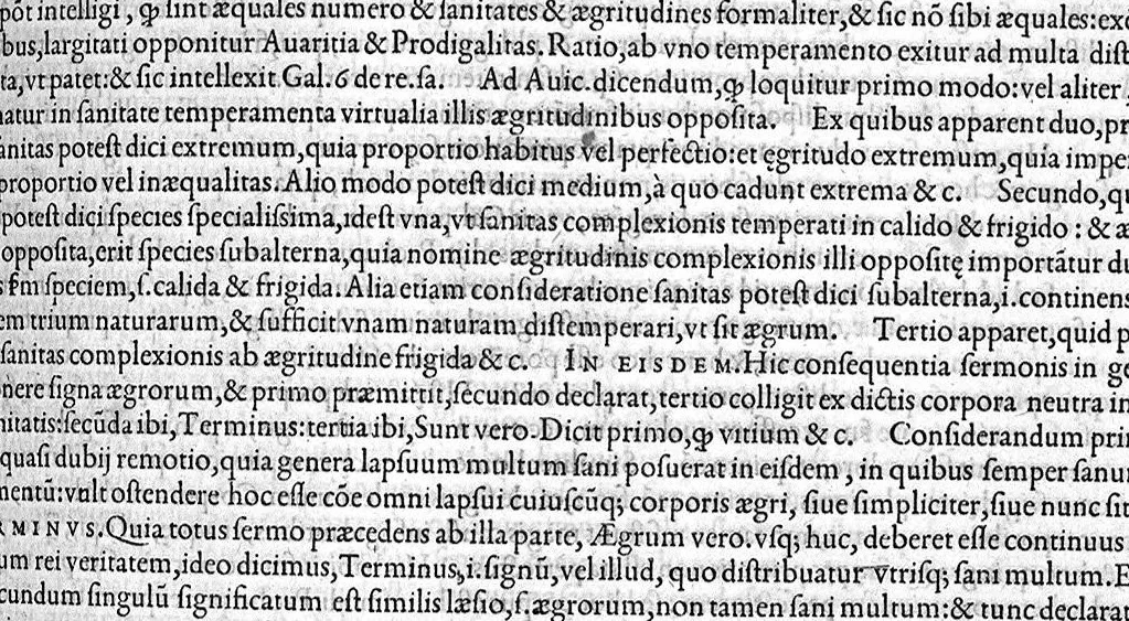 An illustration from Plus quam commentum in Parvam Galeni artem Turisani Florentini medici praestantissimi, cum duplici textus interpretatione, antiqua scilicet et Leoniceni, et ejusdem [Turisani] libello de Hypostasi, opus... quod olim quidem Jul. Martianus Rota,... pluribus auxit et emendavit ; nunc vero... recognitum... additis quibusdam ad eandem rem pertinentibus, denuo imprimendum curavimus. Ea autem sunt : Hali qui eandem Galeni Artem primus exposuit ; Joannitii ad eandem introductio ; Gentilis qui primum ejusdem Artis librum... declaravit ; Nicolai Leoniceni Quaestio de tribus doctrinis..., 1557, leaf 486