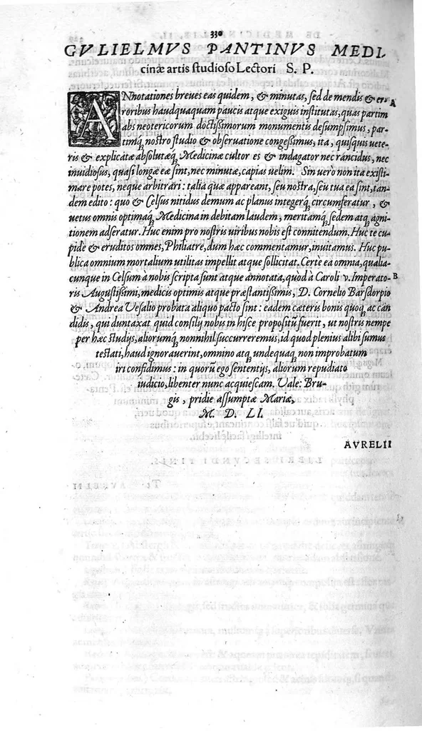 An illustration from Aurelii Cornelii Celsi, De arte medica libri octo, multis in locis iam emendatiores longe, quam unquam antea, editi. Gulielmi Pantini Tiletani... amplissimi atque eruditissimi in duos quidem priores libros commentarii, & in reliquos annotationes breviores, 1552, leaf 341