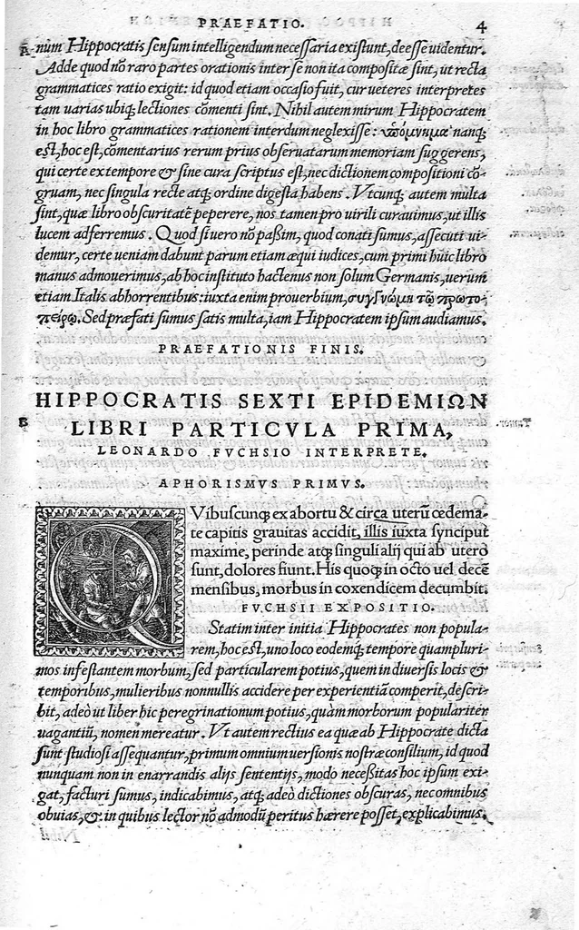 An illustration from Hippocratis medicorum omnium principis epidemian liber sextus, a Leonardo Fuchsio medico latinitate donatus..., 1537, leaf 18