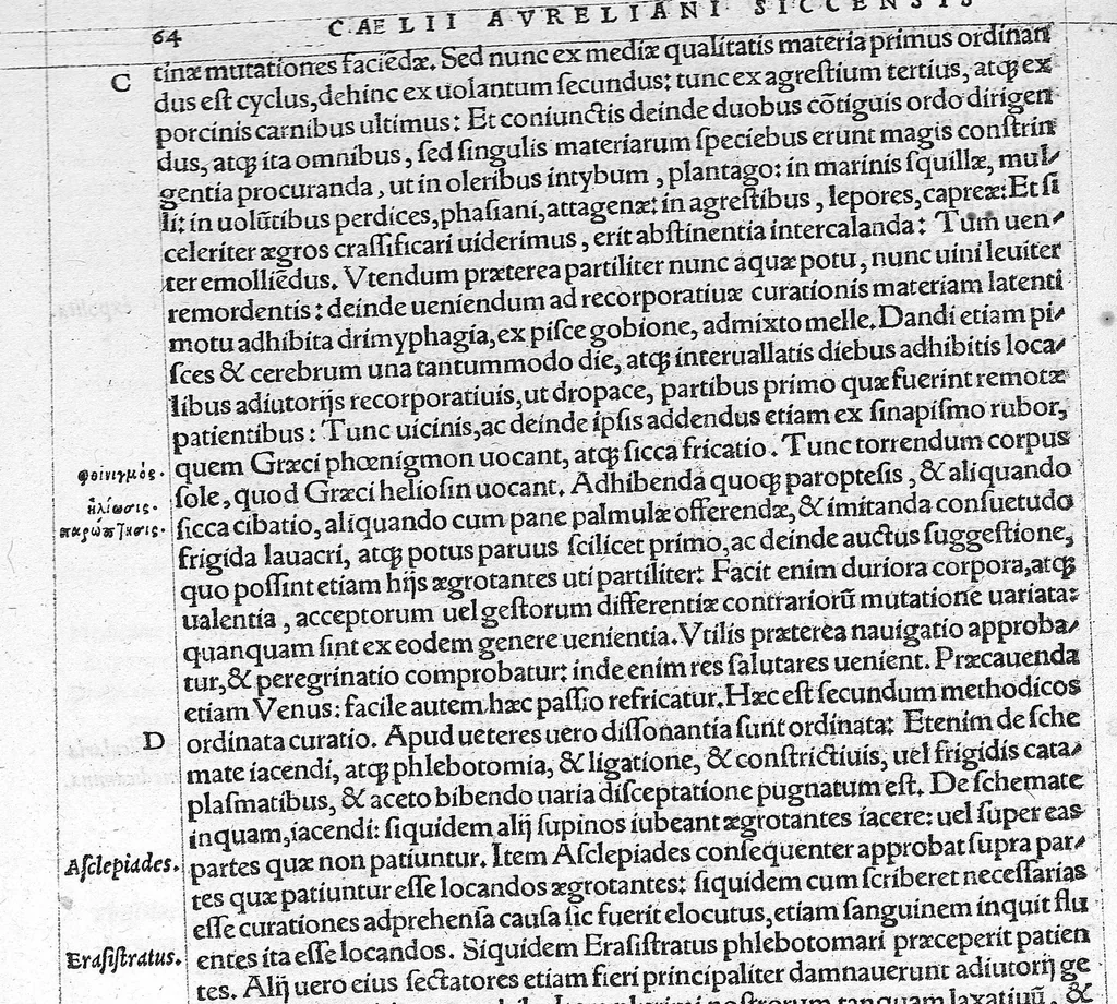 An illustration from Caelii Aureliani siccensis tardarum passionum libri V / Oribasii euporiston libri III, medicinae compendium liber I, curationum liber I, trochiscorum confect liber I, 1529, leaf 83