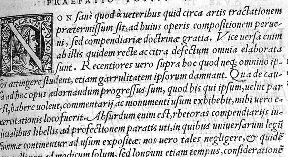 An illustration from Pauli Aeginetae totius rei medicae libri VII. ad profectionem parati, et brevi summa omnem artem complectens. Per Janum Cornarium medicum Physicum Latina lingua conscripti, 1556, leaf 8