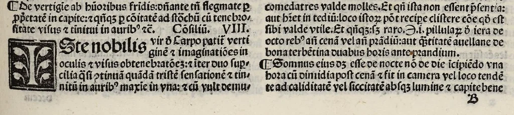 An illustration from Consilia Ugonis Senensis saluberrima omnes egritudines, noviter correcta et ad optimum ordinem redacta, additis multis prius non impressis ejusdem nuper inventis, nonnullisque aliis utilissimis consiliis, 1518, leaf 15