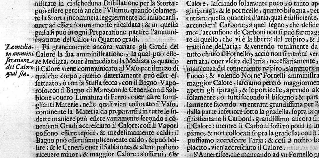 An illustration from Nuovo, et universale theatro farmaceutico. Fondato sopra le preparationi farmaceutiche scritte da'medici antichi, greci, e arabi; principalmente da Galeno, e Mesue / ... ampliato oltre le fabriche ... contenute ne gli antidotarii Veneti di Giorgio Melichio, aumentato da Alberto Stecchini ... con quelle ... compositioni ancora ... da gli più lodati scrittori ..., 1667, leaf 77